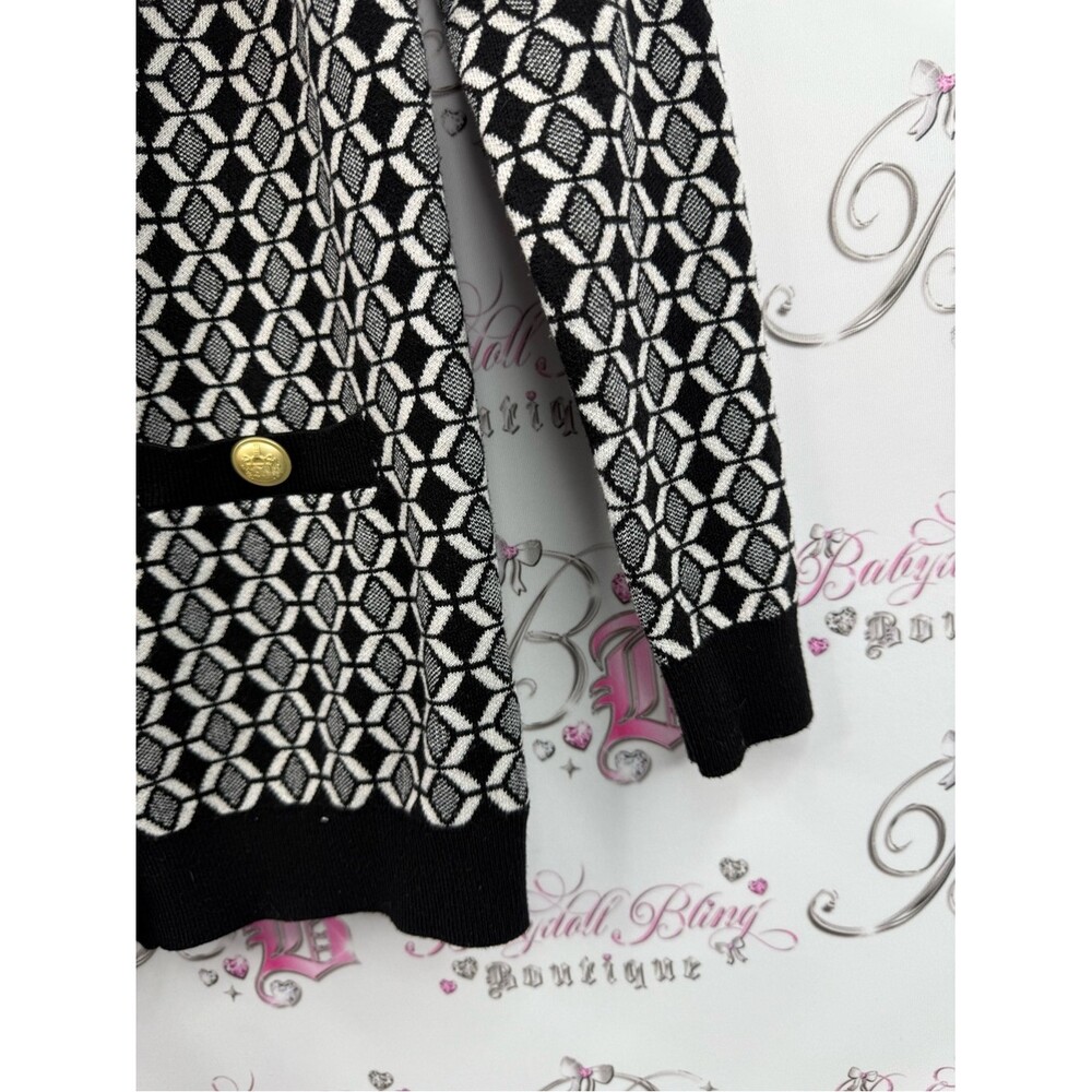 RW&CO. Sweater cardigan Black and White Geometric Knit Blazer with Gold Buttons - Picture 5 of 10